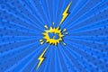 Superhero halftoned background with lightning. Blue comic design with versus symbol and yellow flash. Vector