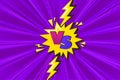 Superhero halftoned background with lightning. Purple versus comic design with yellow flash. Vector illustration