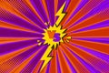 Superhero halftoned background with lightning. Versus cartoon design with yellow flash. Vector illustration