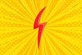 Superhero halftoned background with red lightning. Comic design with flash. Vector illustration