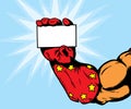 Superhero hand holding card