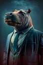 superhero with a hippopotamus face in a suit, generative AI