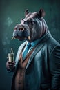 superhero with a hippopotamus face in a suit, generative AI