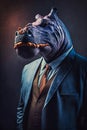 superhero with a hippopotamus face in a suit, generative AI