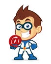Superhero holding an email at
