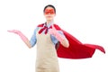 Superhero housewife presenting thumbs up Royalty Free Stock Photo