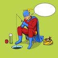 Superhero on ice fishing comic book vector Royalty Free Stock Photo