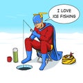 Superhero on ice fishing comic book vector Royalty Free Stock Photo