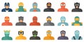 Superhero icons set flat vector isolated