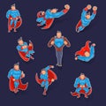 Superhero icons set vector sticker