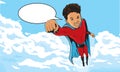 Superhero Kid flying through clouds Royalty Free Stock Photo