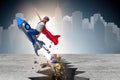 The superhero kid flying on rocket Royalty Free Stock Photo