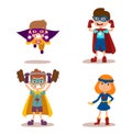 Superhero kids boys and girls cartoon vector illustrationt Royalty Free Stock Photo