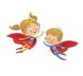 Superhero kids cartoon vector illustration. Super hero children illustration isolated on white background. Cartoon