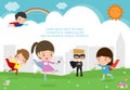 Superhero kids at playground, Template for advertising brochure,your text ,Cute little Children`s, Kids and frame,child and frame