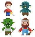 Hero Set of Pixel Game, Geek and Cavalier Vector