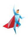 Superhero low poly. Vector polygonal illustration of super hero, origami style icon, modern cartoon man character