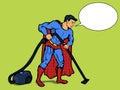 Superhero man with vacuum cleaner pop art vector