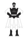 Superhero in mask flat line black white vector character