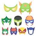 Superhero mask set icons in cartoon style.