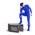 Superhero and a microwave Royalty Free Stock Photo