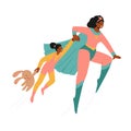 Superhero Mother Character with Daughter. the Best Mom Protects And Nurtures Her Kid With Strength, Love, Determination