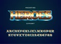 Superhero movie title text effect template. Metallic mystique font alphabet
