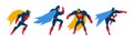 Superhero Muscled Man in Mask and Cape in Different Pose Vector Set Royalty Free Stock Photo