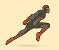 Superhero Ninja robot flying action, Cartoon superhero Royalty Free Stock Photo