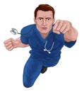 Superhero Nurse Doctor in Scrubs Flying Super Hero Royalty Free Stock Photo