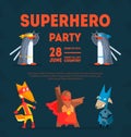 Superhero Party Banner Template with Place for Text, Birthday Celebration Poster with Cute Animals in Superhero Costumes Royalty Free Stock Photo