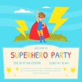 Superhero Party Invitation Card Template, Happy Birthday Poster for Kids, Kids Party Flyer Design Cartoon Vector