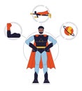 Superhero person archetype flat line concept vector hero illustration