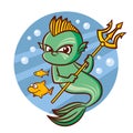 Superhero Poseidon and small fish Sticker Royalty Free Stock Photo