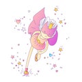 Superhero princess, little teen girl as a superhero vector cartoon illustration with gradients. Super hero girl running