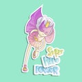 Superhero princess, little teen girl as a superhero vector cartoon illustration with gradients. Super hero girl running