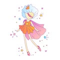 Superhero princess, little teen girl as a superhero vector cartoon illustration with gradients. Super hero girl running