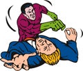 Superhero punching bad guy