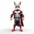 Superhero Rabbit 3d Rendering - Red And Gray Style