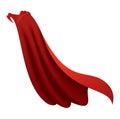 Superhero red cape. Scarlet fabric silk cloak in side view. Carnival or masquerade dress. Realistic costume design. Silk