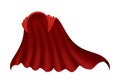 Superhero red cape on white background. Scarlet fabric silk cloak. Mantle costume or cover cartoon vector illustration