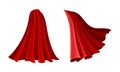 Superhero red capes set. Silk scarlet flying cloak cartoon vector illustration Royalty Free Stock Photo