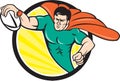 Superhero Rugby Player Scoring Try Circle Royalty Free Stock Photo