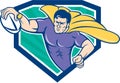 Superhero Rugby Player Scoring Try Crest