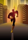 Superhero running on city street