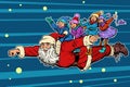 Superhero Santa Claus with children. Christmas and New year Royalty Free Stock Photo