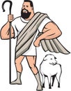 Superhero Shepherd Sheep Standing Cartoon