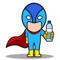 Superhero showing a bottle of drinking water