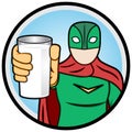 Superhero showing a glass of milk