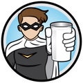 Superhero showing a glass of milk
